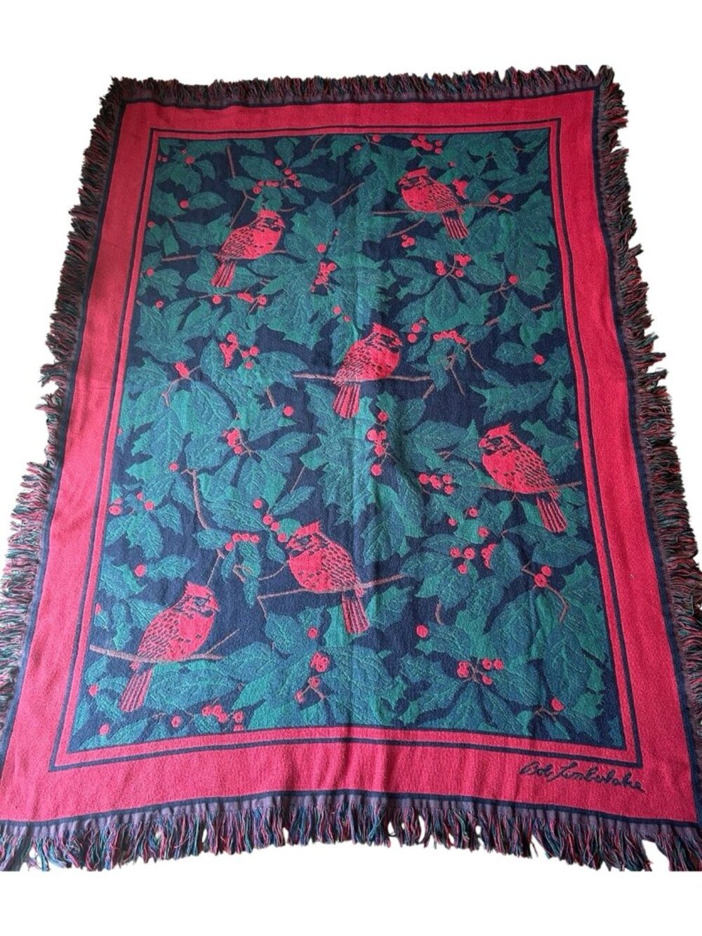 Bob Timberlake Cardinal Tapestry Throw Blanket 52" x70” Vintage USA 100% Cotton